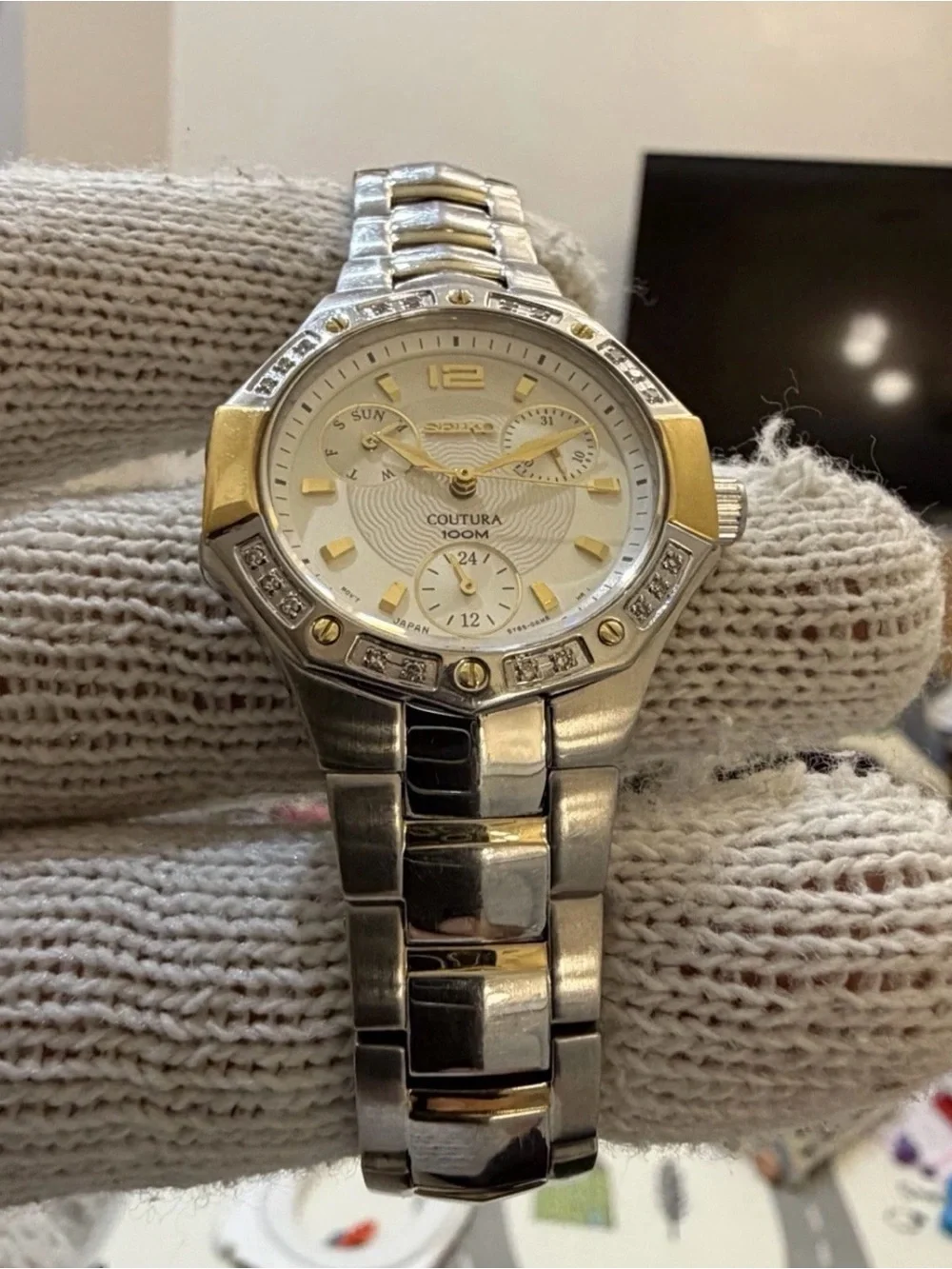 Seiko Coutura SUK008 Womens Diamond Watch Two Tone Multi Hand Calendar 100M